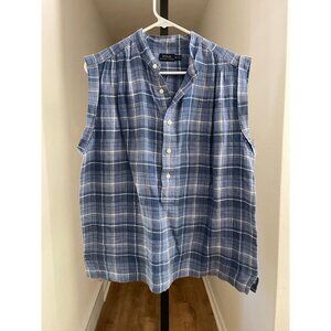 Polo by Ralph Lauren Blue & White Plaid Sleeveless Button Henley